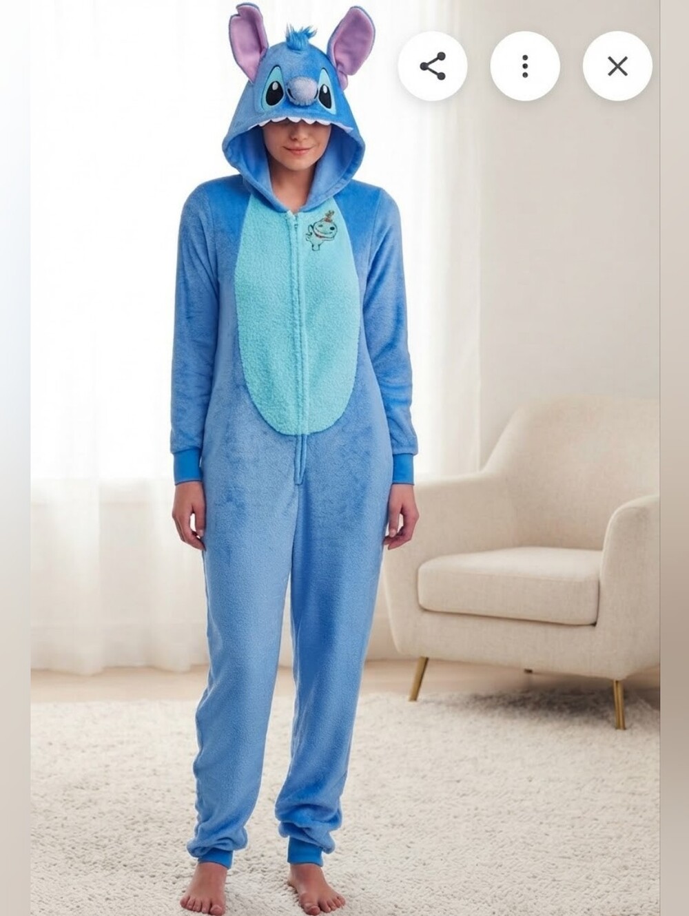 Disney Stitch & Scrump Blue Plush Hooded Onesie Pajamas Costume Sz M #rarescrump
